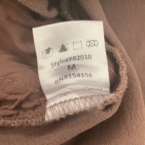 MOD REF | Light Brown Drawstring Waist Button Front Cotton Linen Wide Leg Pants - Picture 11 of 13